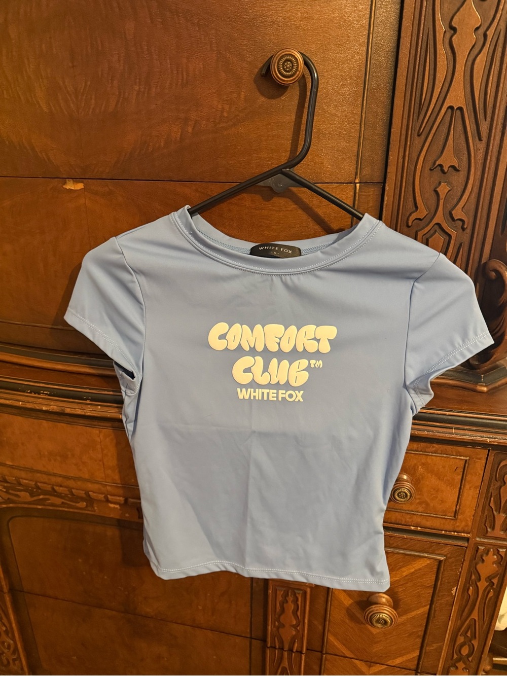 White Fox Boutique Light Blue "Comfort Club" Crop Top